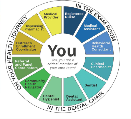 Screenshot 2025-10-20 111908 a wheel that shows all the different medical, dental, and other healthcare positions that make up a care team